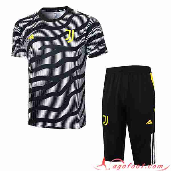 Ensemble Training T-Shirts + Shorts Juventus Noir/Gris 2023/2024