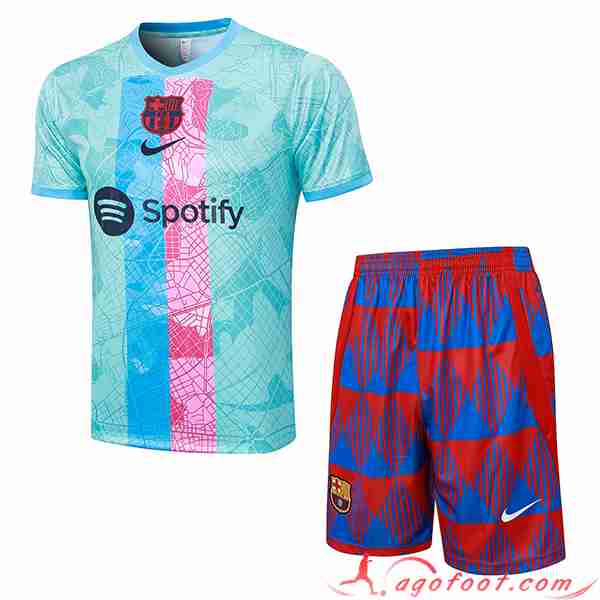 Ensemble Training T-Shirts + Shorts FC Barcelone Vert/Rose 2023/2024
