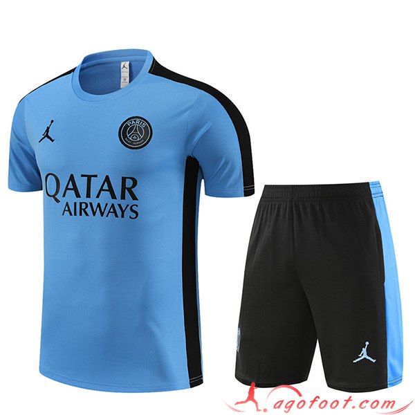 Ensemble Training T-Shirts + Shorts Jordan PSG Bleu Clair 2023/2024