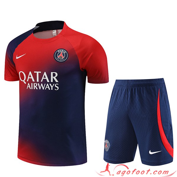 Ensemble Training T-Shirts + Shorts PSG Rouge/Bleu 2023/2024 -02