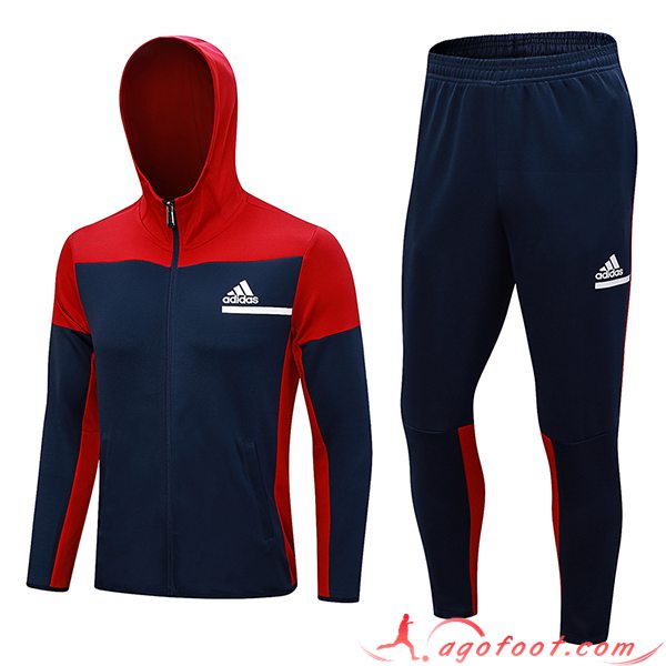 Ensemble Survetement Veste A Capuche Coupe-Vent Adidas Bleu/Rouge 2023/2024