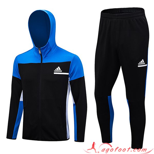Ensemble Survetement Veste A Capuche Coupe-Vent Adidas Noir/Bleu 2023/2024