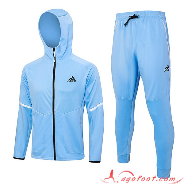 Ensemble Survetement Veste A Capuche Coupe-Vent Adidas Bleu Clair 2023/2024