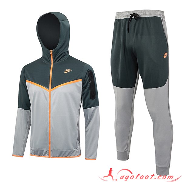 Ensemble Survetement Veste A Capuche Coupe-Vent Nike Gris Clair 2023/2024 -02