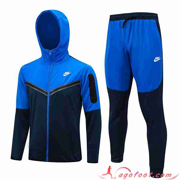Ensemble Survetement Veste A Capuche Coupe-Vent Nike Bleu 2023/2024 -03
