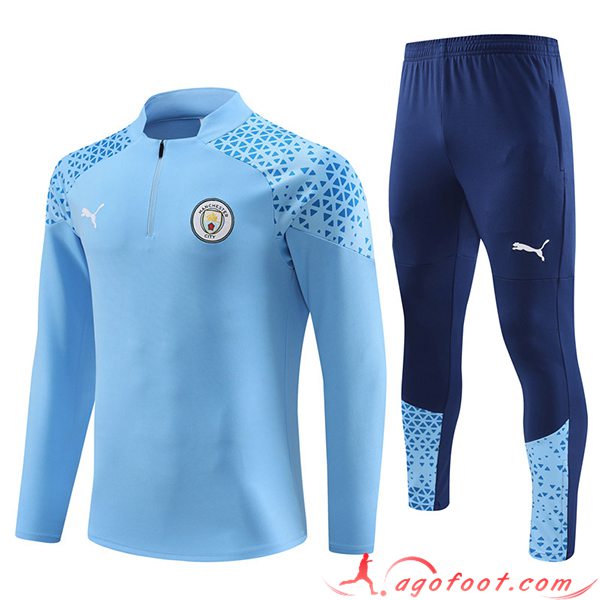 Ensemble Survetement de Foot Manchester City Bleu Clair 2023/2024 -02