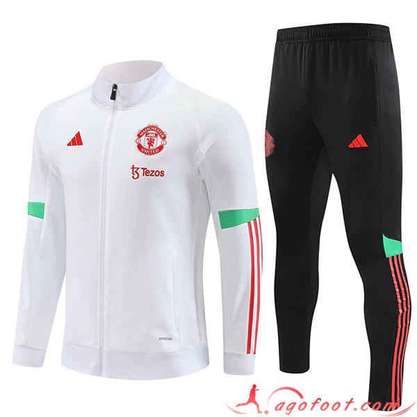 Ensemble Survetement de Foot - Veste Manchester United Blanc 2023/2024 -02
