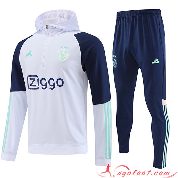 Ensemble Survetement Veste A Capuche Ajax Blanc 2023/2024