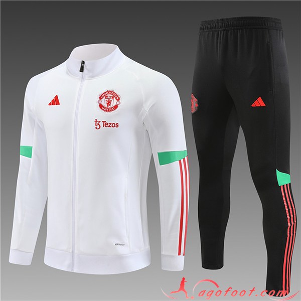 Ensemble Survetement de Foot - Veste Manchester United Enfant Blanc 2023/2024