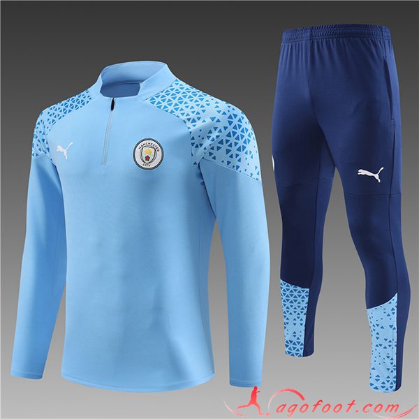 Ensemble Survetement de Foot Manchester City Enfant Bleu Clair 2023/2024 -02