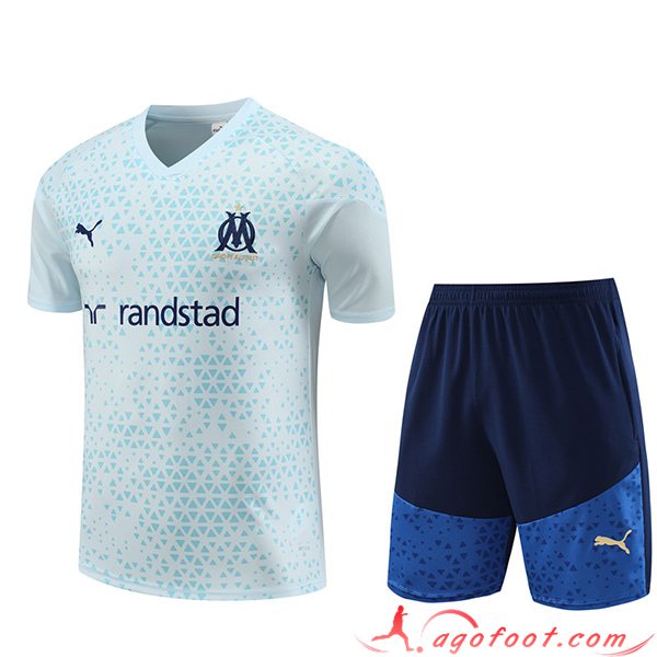 Ensemble Training T-Shirts + Shorts Marseille Bleu Clair 2023/2024 -02