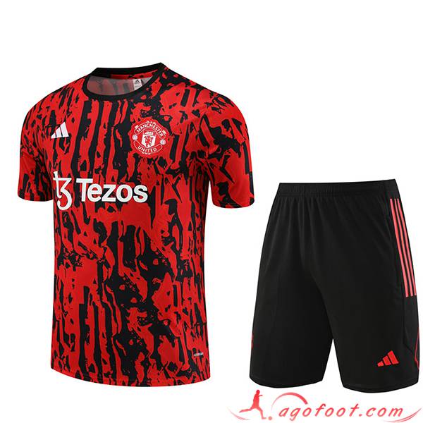 Ensemble Training T-Shirts + Shorts Manchester United Rouge 2023/2024