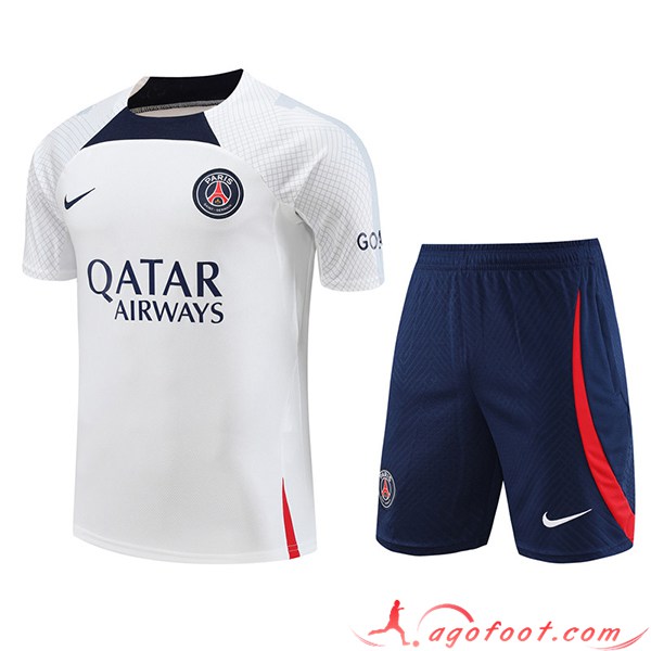 Ensemble Training T-Shirts + Shorts PSG Blanc 2023/2024 -03