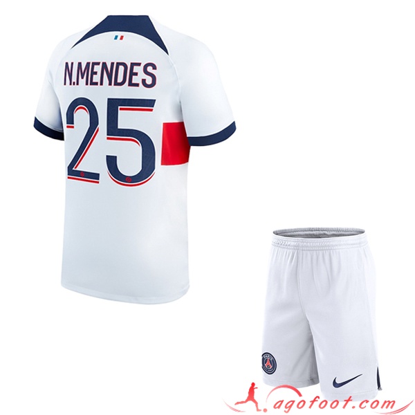 Maillot de Foot PSG (N.MENDES #25) Enfants 2023/2024 Exterieur