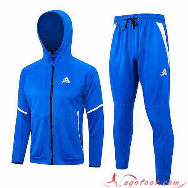 Ensemble Survetement Veste A Capuche Coupe-Vent Adidas Bleu 2023/2024