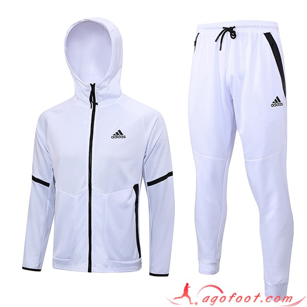 Ensemble Survetement Veste A Capuche Coupe-Vent Adidas Blanc 2023/2024
