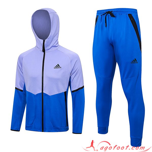 Ensemble Survetement Veste A Capuche Coupe-Vent Adidas Bleu/Pourpre 2023/2024