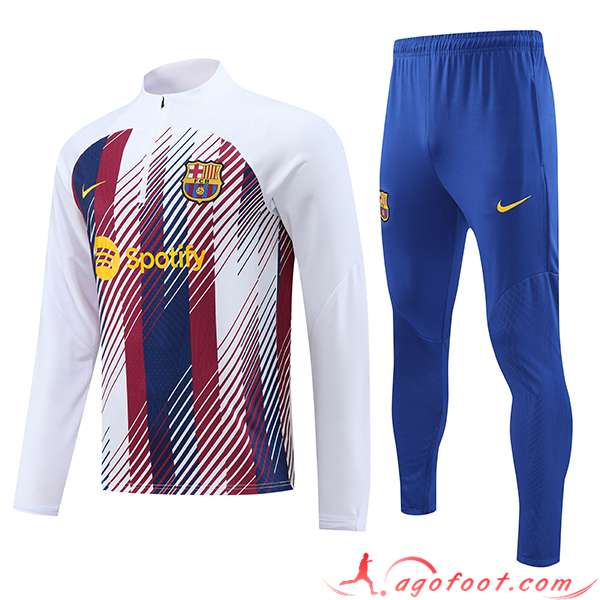 Ensemble Survetement de Foot FC Barcelone Blanc/Bleu/Rouge 2023/2024