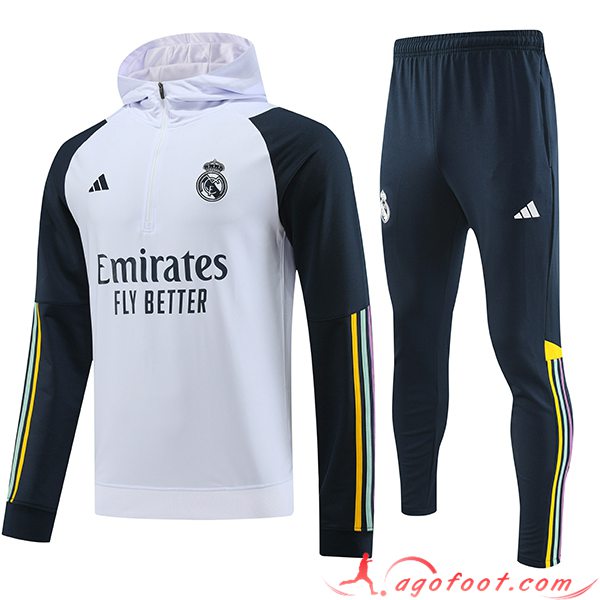 Ensemble Survetement Veste A Capuche Real Madrid Blanc 2023/2024