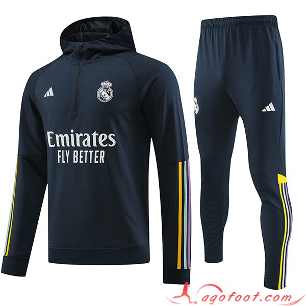 Ensemble Survetement Veste A Capuche Real Madrid Bleu Marine 2023/2024
