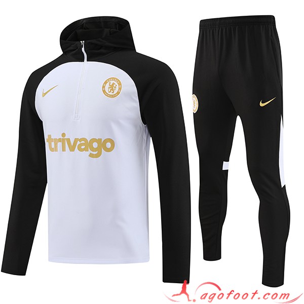 Ensemble Survetement Veste A Capuche FC Chelsea Blanc/Noir 2023/2024