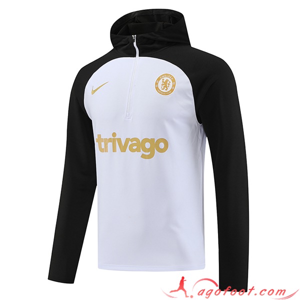 Sweatshirt Training Capuche FC Chelsea Blanc/Noir 2023/2024