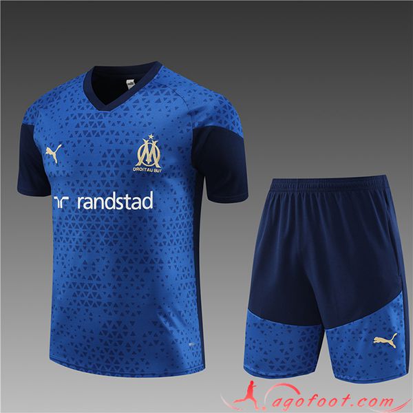 Training T-Shirts + Short Marseille Enfant Bleu 2023/2024