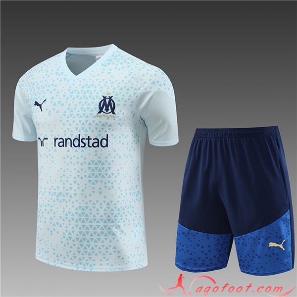Training T-Shirts + Short Marseille Enfant Bleu Clair 2023/2024