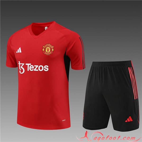Training T-Shirts + Short Manchester United Enfant Rouge 2023/2024 -02
