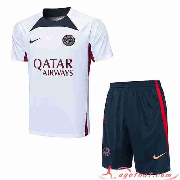 Ensemble Training T-Shirts + Shorts PSG Blanc 2023/2024 -04