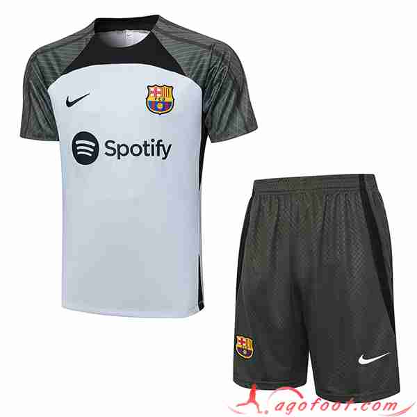 Ensemble Training T-Shirts + Shorts FC Barcelone Gris Clair 2023/2024
