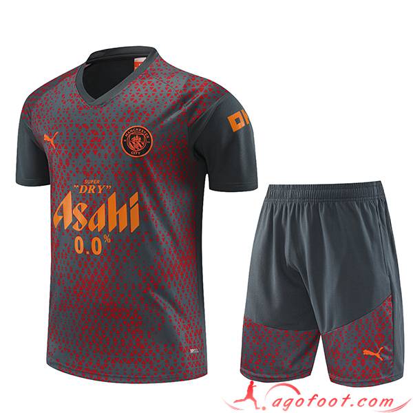 Ensemble Training T-Shirts + Shorts Manchester City Gris/Rouge 2023/2024