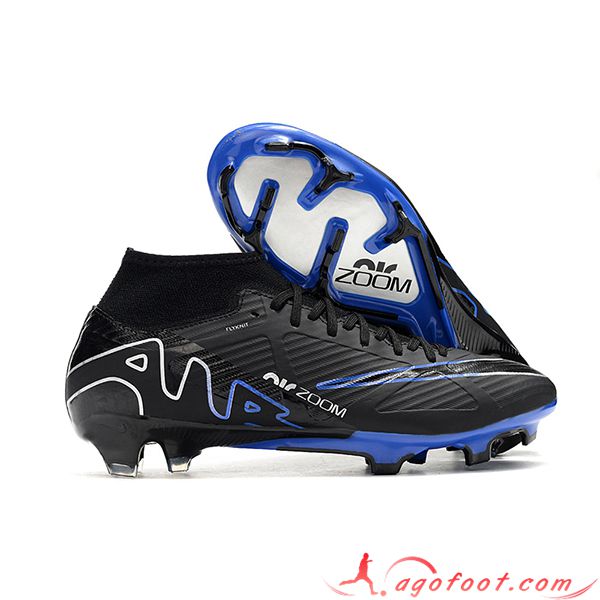 Nike Chaussures de Foot Air Zoom Mercurial Superfly IX Elite FG Noir/Bleu