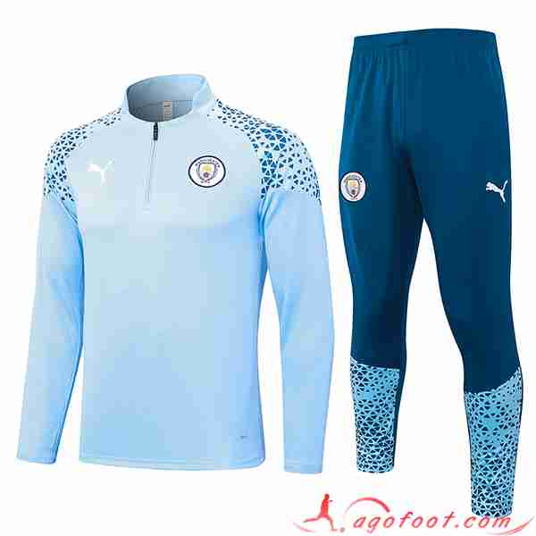 Ensemble Survetement de Foot Manchester City Bleu Clair 2023/2024 -06
