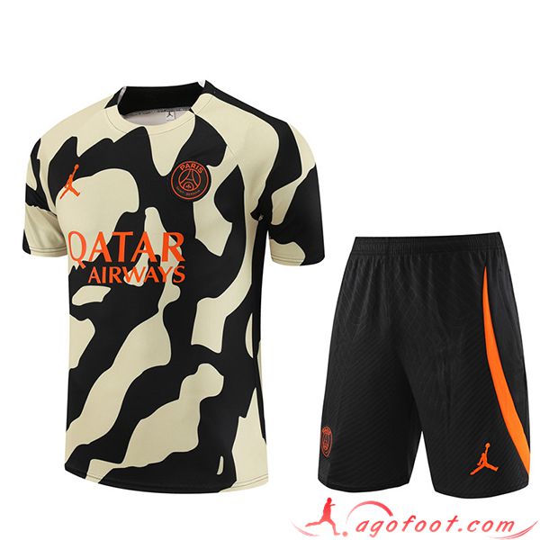 Ensemble Training T-Shirts + Shorts Jordan PSG Noir/Jaune 2023/2024 -02