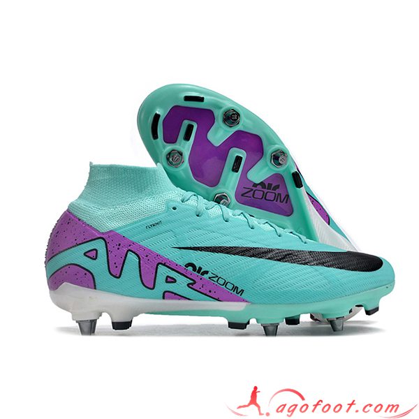 Nike Chaussures de Foot Air Zoom Mercurial Superfly IX Elite SG Vert/Noir/Pourpre -02