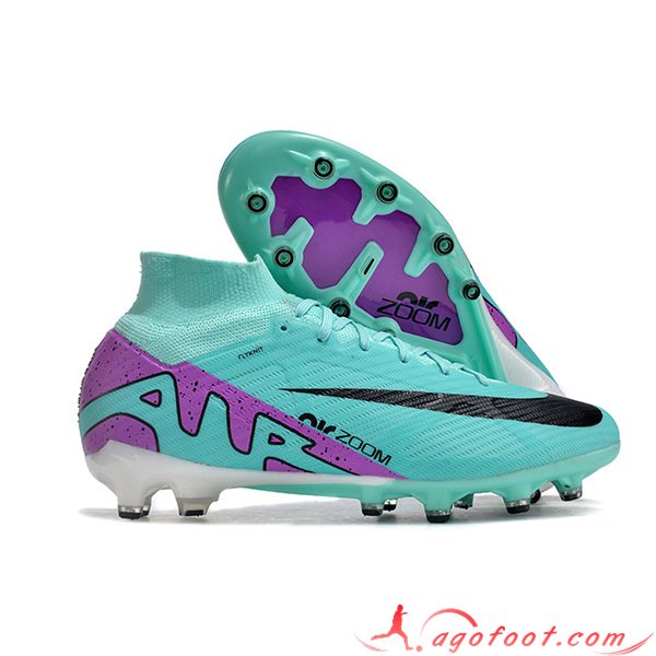 Nike Chaussures de Foot Air Zoom Mercurial Superfly IX Elite AG Vert/Pourpre
