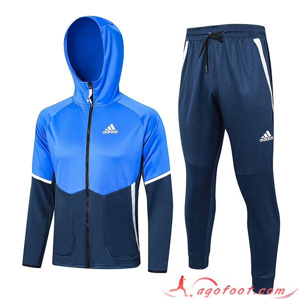 Ensemble Survetement Veste A Capuche Coupe-Vent Adidas Bleu 2023/2024 -02