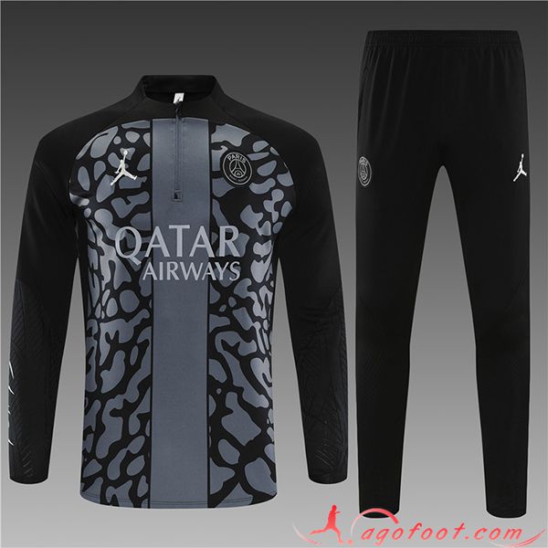 Ensemble Survetement de Foot PSG Enfant Gris/Noir 2023/2024