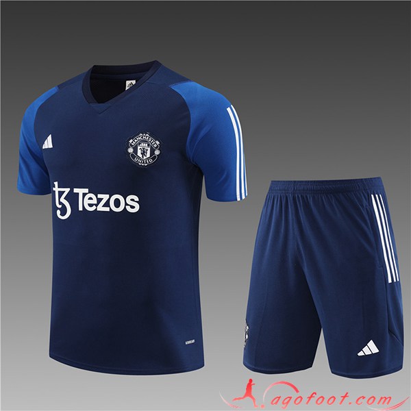 Ensemble Training T-Shirts + Shorts Manchester United Enfant Bleu Marine 2023/2024