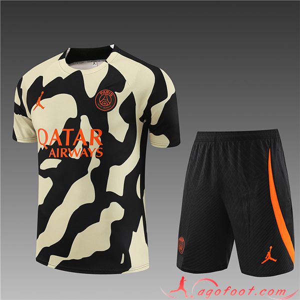 Ensemble Training T-Shirts + Shorts PSG Enfant Noir/Jaune 2023/2024