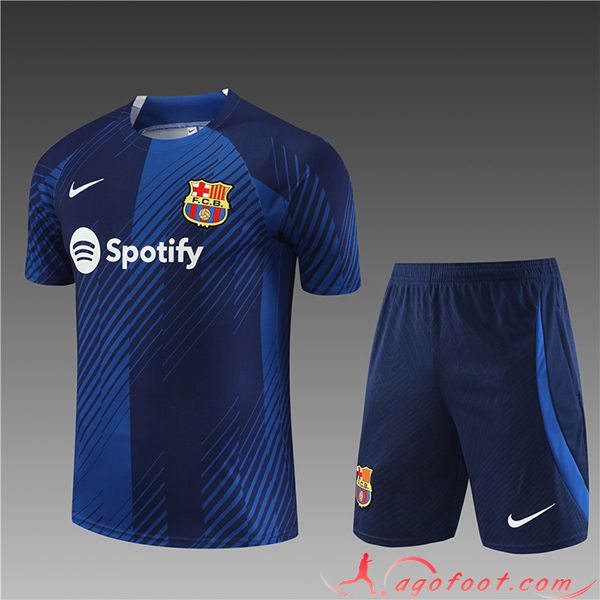 Ensemble Training T-Shirts + Shorts FC Barcelone Enfant Bleu Marine 2023/2024