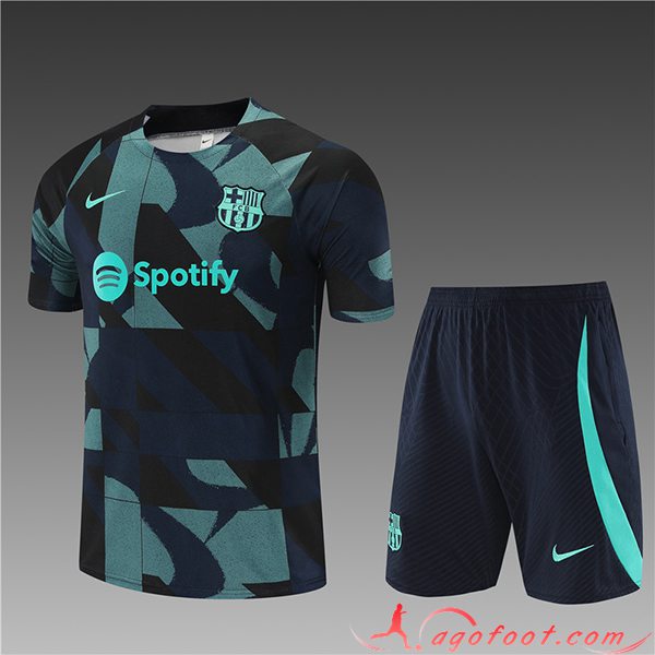 Ensemble Training T-Shirts + Shorts FC Barcelone Enfant Noir/Vert 2023/2024
