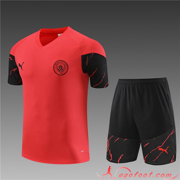 Ensemble Training T-Shirts + Shorts Manchester City Enfant Rouge 2023/2024
