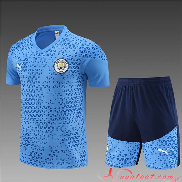 Ensemble Training T-Shirts + Shorts Manchester City Enfant Bleu Clair 2023/2024
