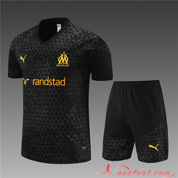 Ensemble Training T-Shirts + Shorts Marseille Enfant Noir 2023/2024