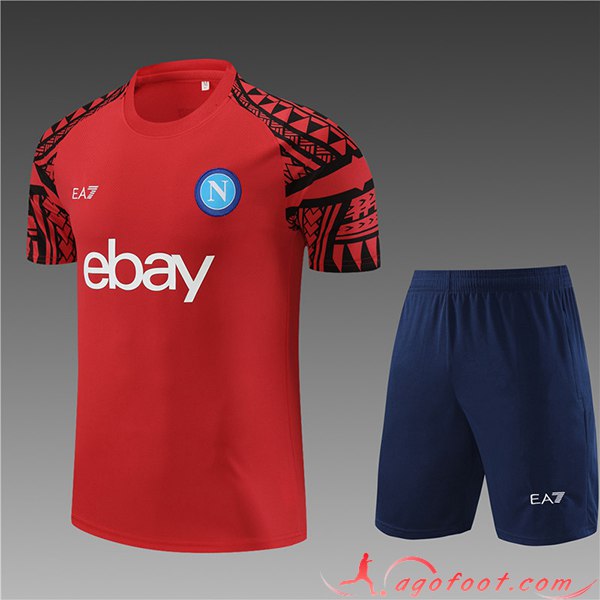 Ensemble Training T-Shirts + Shorts Naples Enfant Rouge 2023/2024