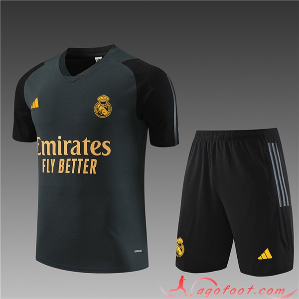 Ensemble Training T-Shirts + Shorts Real Madrid Enfant Gris Foncé 2023/2024