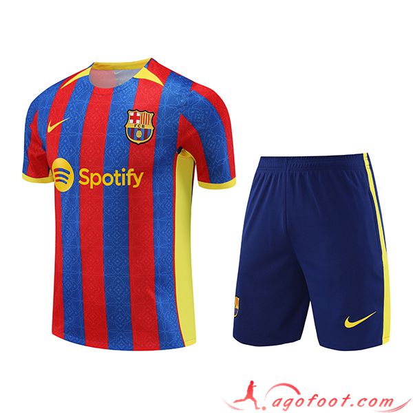 Ensemble Training T-Shirts + Shorts FC Barcelone Rouge/Bleu 2023/2024 -02