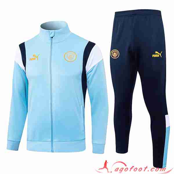 Ensemble Survetement de Foot - Veste Manchester City Bleu Clair 2023/2024 -02